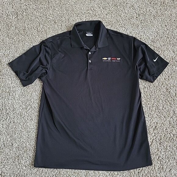 Nike Golf Dri-Fit Black Polo Embroidered General Motors Logos GMC Size Medium